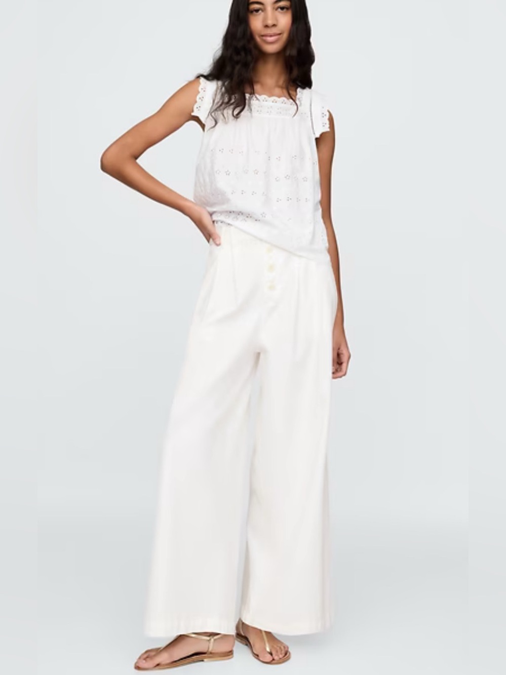 Wide Leg High-Waist White Trousers